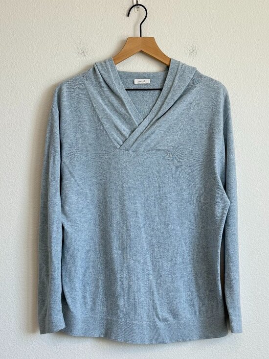 Pure Jill Tops - Pure Jill Cotton Cashmere Blend Hooded Sweater Quiet Luxury Coastal Grandmother